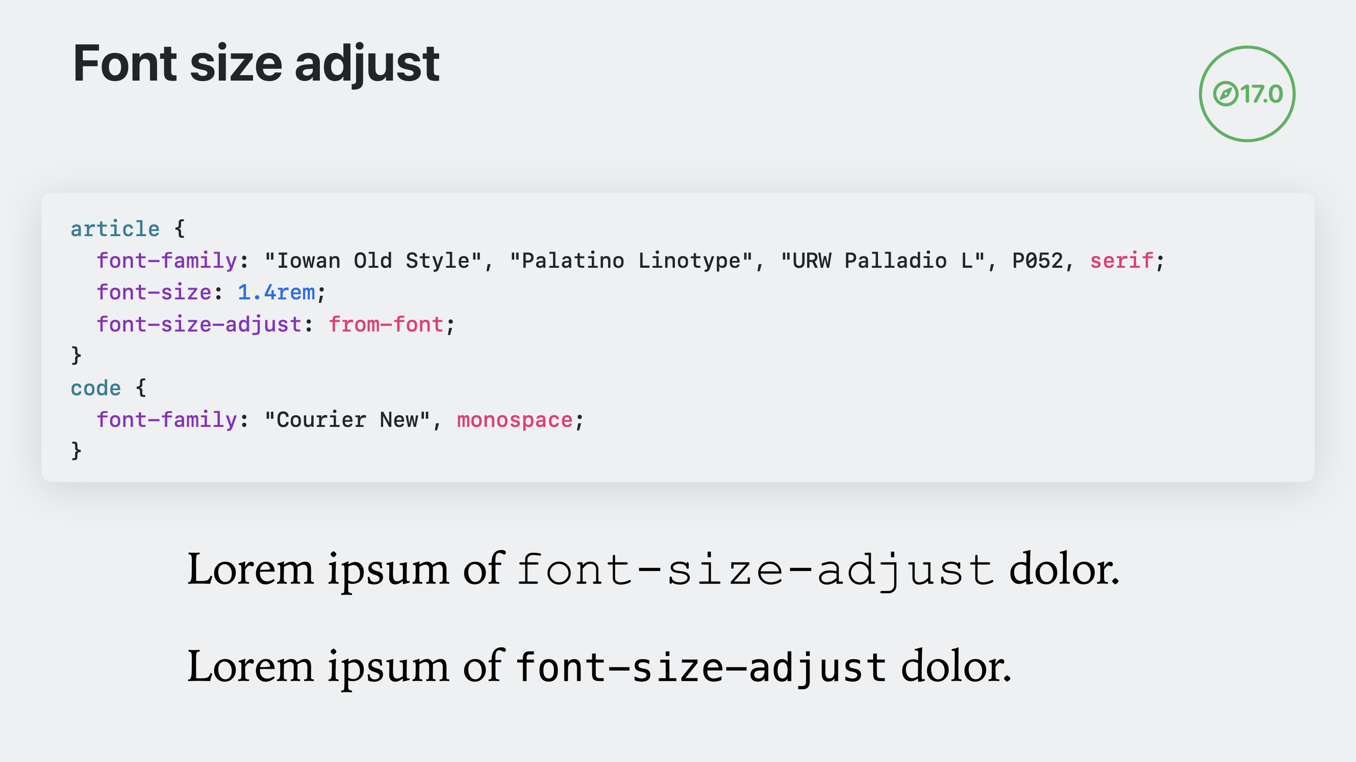 a code demo showing the visual consistency of the inked x-height of multiple font families